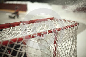 Gate for playing hockey. Sports ground. Grid for playing hockey. Ice rink. Stadium in city