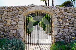 Gate portal of classical entrance door house luxury restored stones facade