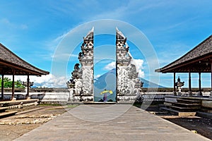 Gate at Pura Lempuyang Luhur with Mr Agung Volcanic View, sacred Hinduism temple in Bali Indonesia