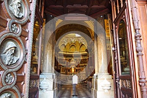 Gate of Saint Stephen`s Basilica in Budapest in Hungary.