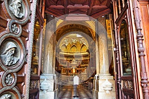 Gate of Saint Stephen`s Basilica in Budapest in Hungary.