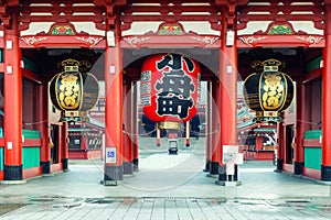 Gate of Sensoji shrine with big red lantern. Sensoji temple at Asakusa district in Tokyo, Japan.