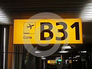 Gate sign at Schiphol Airport, Amsterdam