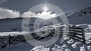 Gate in the snow, Ingleborough