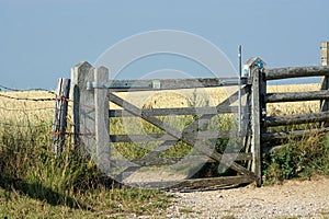 Gate on the South Downs Way. Long distance walking Path. Sussex, UK