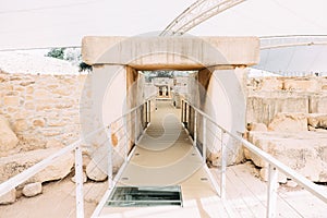 Gate into the South Temple through the trilithon doorway in Tarxien Temples, Malta photo