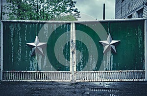 Gate with soviet stars to the Chernobyl exclusion zone
