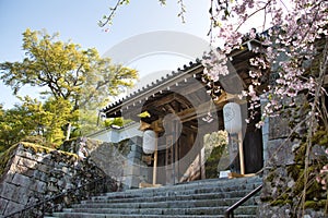 The gate and stairway of Sanzenin Temple. Ohara Kyoto Japan
