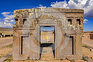 Gate of the Sun at Tiwanaku archeological site, Bolivia