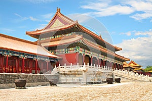 The Gate of Supreme Harmony in the Forbidden City. Side view.