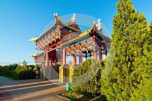 Gate to the Buddhist temple. Om mani padme hum