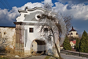Gate to the city of Banska Stiavnica and New castle, region of middle Slovakia