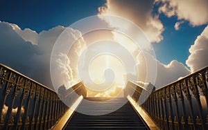 gate to heaven in the clouds, sunlight at the end of the path