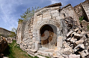 Gate to medieval greek house with floral ornament, Cappadocia