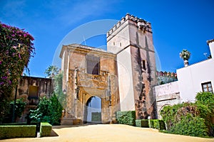 Gate to Real Alcazar Gardens in Seville, Spain.