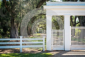 The gate to Rosedown Plantation.