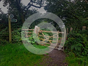 A Gate to a Woodland path though a ancient  thoroughfare Devon uk