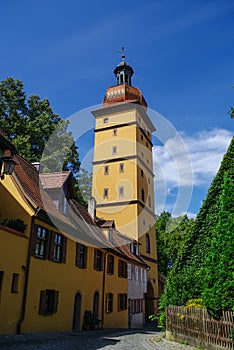Gate tower in medieval town Dinkelsbuhl, one of the archetypal t