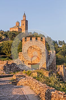 Gate of Tsarevets fortress with the Ascension Cathedral in Veliko Tarnovo, Bulgar