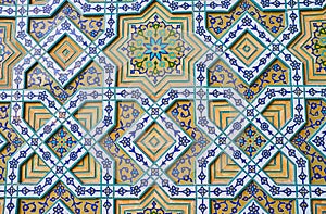 Relief stellar pattern of mosque in Kerman, Iran photo