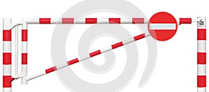 Gated Road Barrier Closeup, No Entry Sign, Roadway Gate Bar White Red, Traffic Stop Block Vehicle Security Point Gateway Isolated