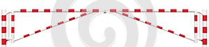 Gated Road Double Traffic Barrier Panorama Closeup, Roadway Gate Bar In Bright White Red, Entry Stop Block Vehicle Security Point