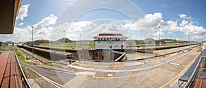 Gates and basin of Miraflores Locks Panama Canal