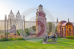 Gates with canon at entrance to House of Parliament