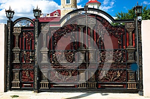 Gates into the courtyard, gate view from the street, Forged gates