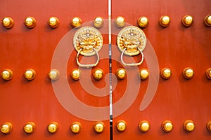 The gates of the Forbidden City, the red door, the golden door nails, the golden paving, the sign of the Forbidden City