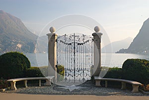 Gates on lake quay photo