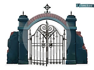 Gates to the cemetery. Happy Halloween. 3d vector cartoon object