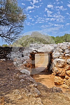 Gates to the prehistoric village Son Catlar, Minorca, Spain photo