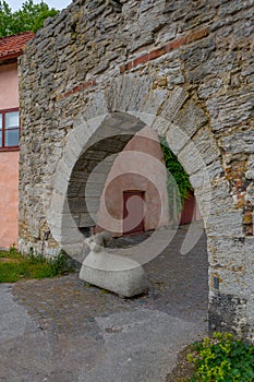 Gates in Visby old town wall. Photo of medieval architecture. Gotland.