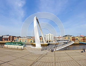 Gateshead Millennium  bridge on Newcastle Upon Tyne Quayside on a sunny winter morning