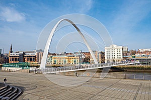 Gateshead Millennium  bridge on Newcastle Upon Tyne Quayside on a sunny winter morning