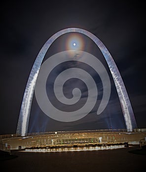 Gateway arch national park st louis MO at night with the moon