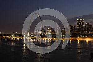 Gateway Arch St Louis Skyline overlooking Mississippi River night