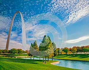 The Gateway Arch is surrounded by the Gateway Arch National Park