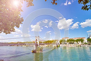 Gateway College bridge over Rhone river in Lyon