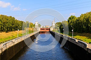 The gateway on the Moscow Canal, constructed between 1932 and 1937, a transport artery and a grand structure providing Moscow with