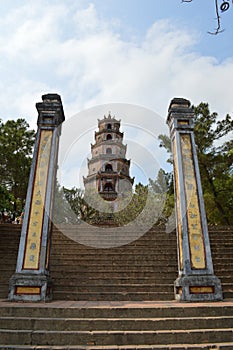 Gateway Pillars and The Pagoda of the Celestial Lady Hue Vietnam