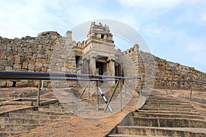 Gateway and rock cut steps leading to the Gomateshwara temple, Vindhyagiri Hill, Shravanbelgola, Karnataka photo