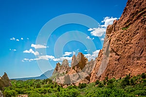 Gateway Rocks at Garden of the Gods in Colorado Springs, Colorado with purple sunflare