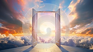 Gateway to a dreamlike skyscape, inspiring wonder. Concept of heaven, hope, dreams, positivity, new horizons, freedom