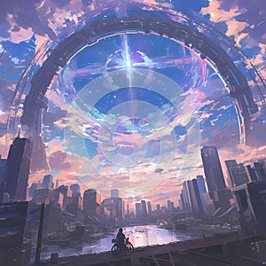 The Gateway to Tomorrow: Futuristic Cityscape with Stargate