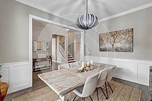 Gather for family dinner in this dining room