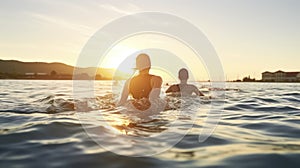 A Gathering of Female Friends Cherishing Sea Adventures at Sunset. Generative AI