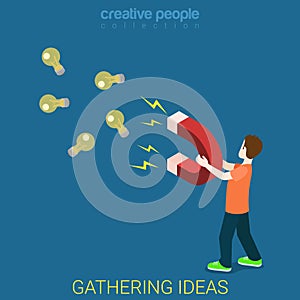 Gathering idea marnetic magnet light bulb flat isometric vector