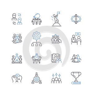 Gathering line icons collection. Meeting, Convention, Assembly, Rally, Conference, Symposium, Congress vector and linear